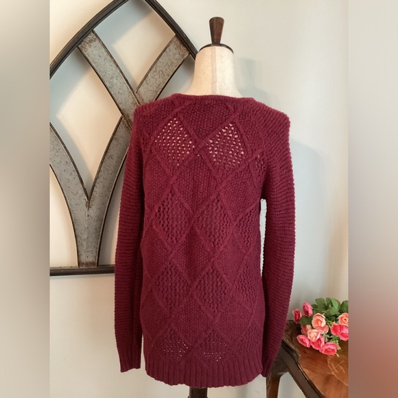 AMERICAN EAGLE Wine Cotton Wool Blend Knit Tunic Roomy Sweater - Picture 6 of 11
